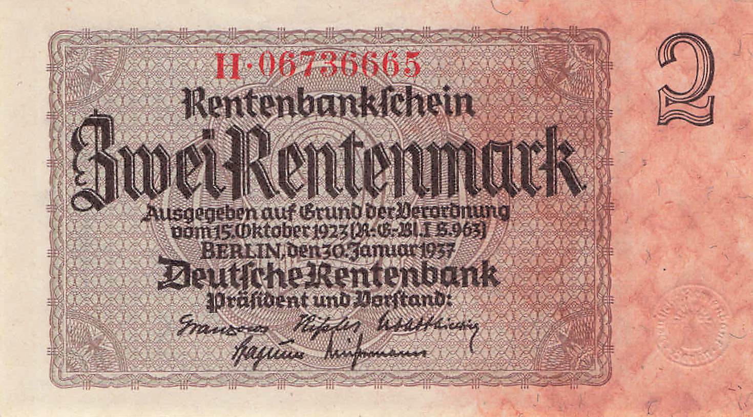 Ro. 167 2 Rentenmark 1937
