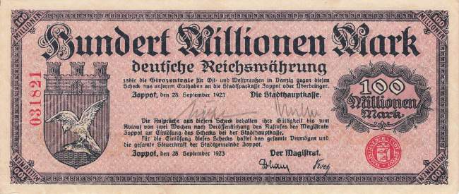 Zoppot 100 MIllionen Mark 1923