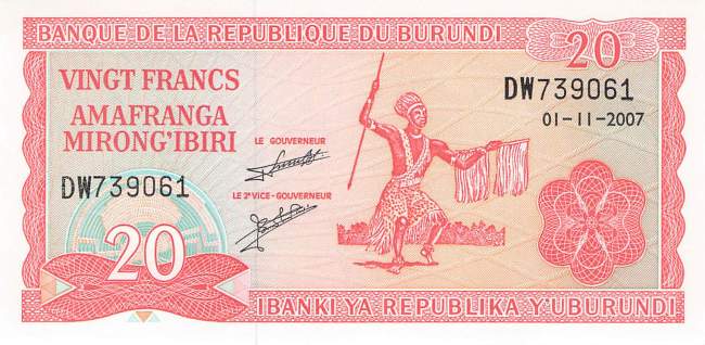 Burundi p27d 20 Francs 2007