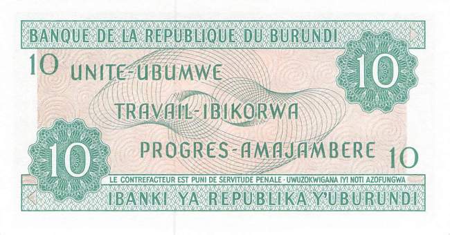 Burundi p33a 10 Francs 1981