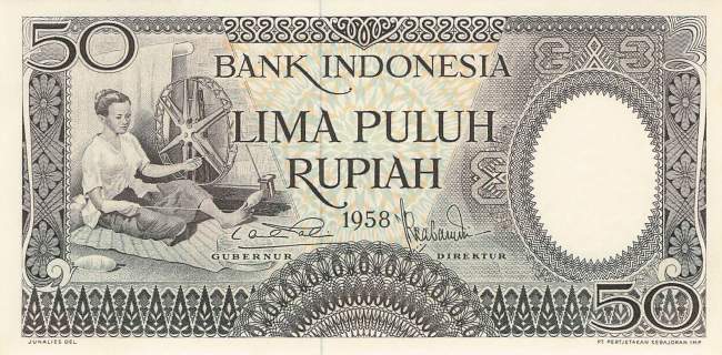Papermoneyshop - Indonesien P.058 - 50 Rupiah 1958 UNC