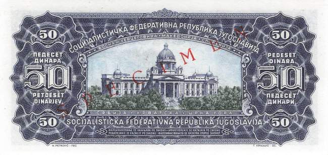 Jugoslawien p79 50 Dinara 1965 Specimen