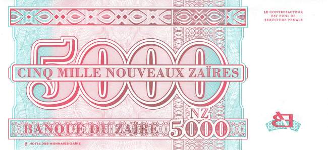 Zaire p69 5000 nouveaux Zaires 1995