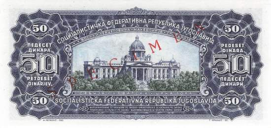 Jugoslawien p79 50 Dinara 1965 Specimen