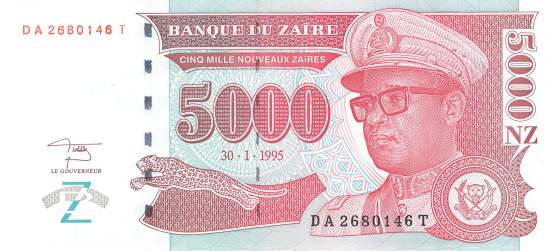 Zaire p69 5000 nouveaux Zaires 1995