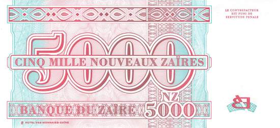 Zaire p69 5000 nouveaux Zaires 1995